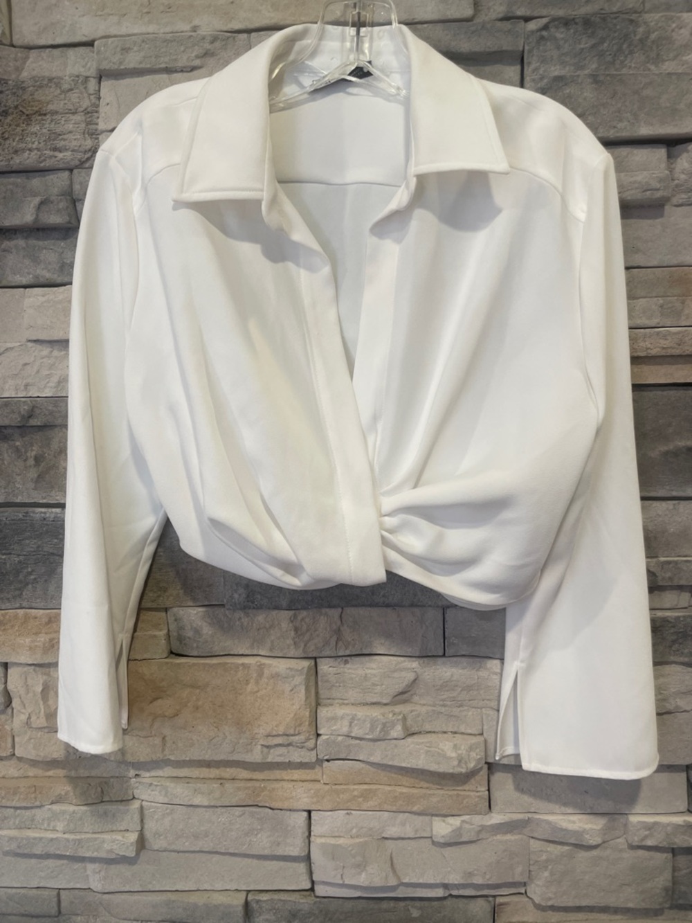 Zara White Twist-Front Cropped Button-Down Shirt